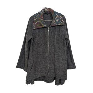 For Cynthia Wool Boho Sweater Coat Womens Size Medium Gray Art Unlined Full Zip